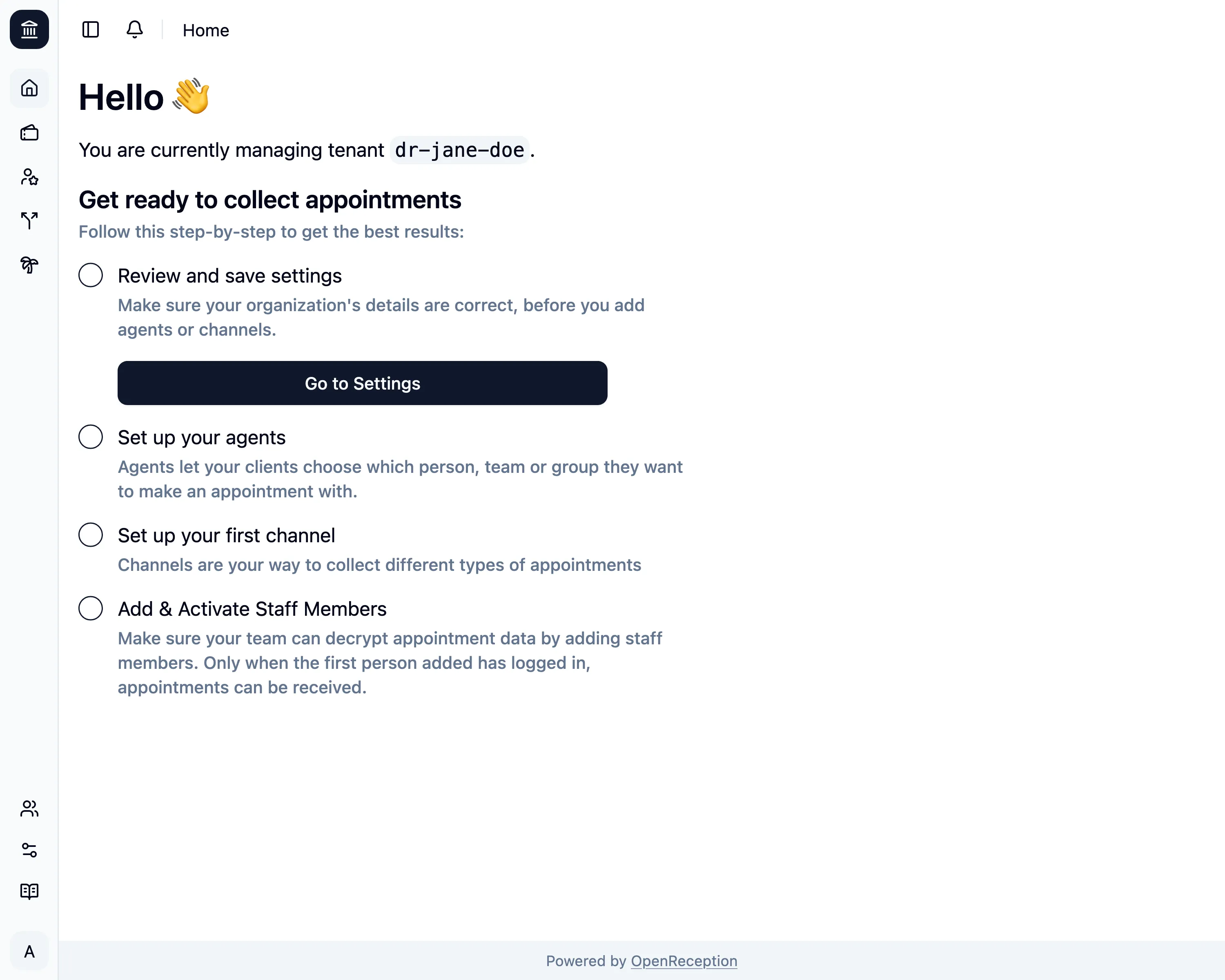 Dashboard with Onboarding Guide