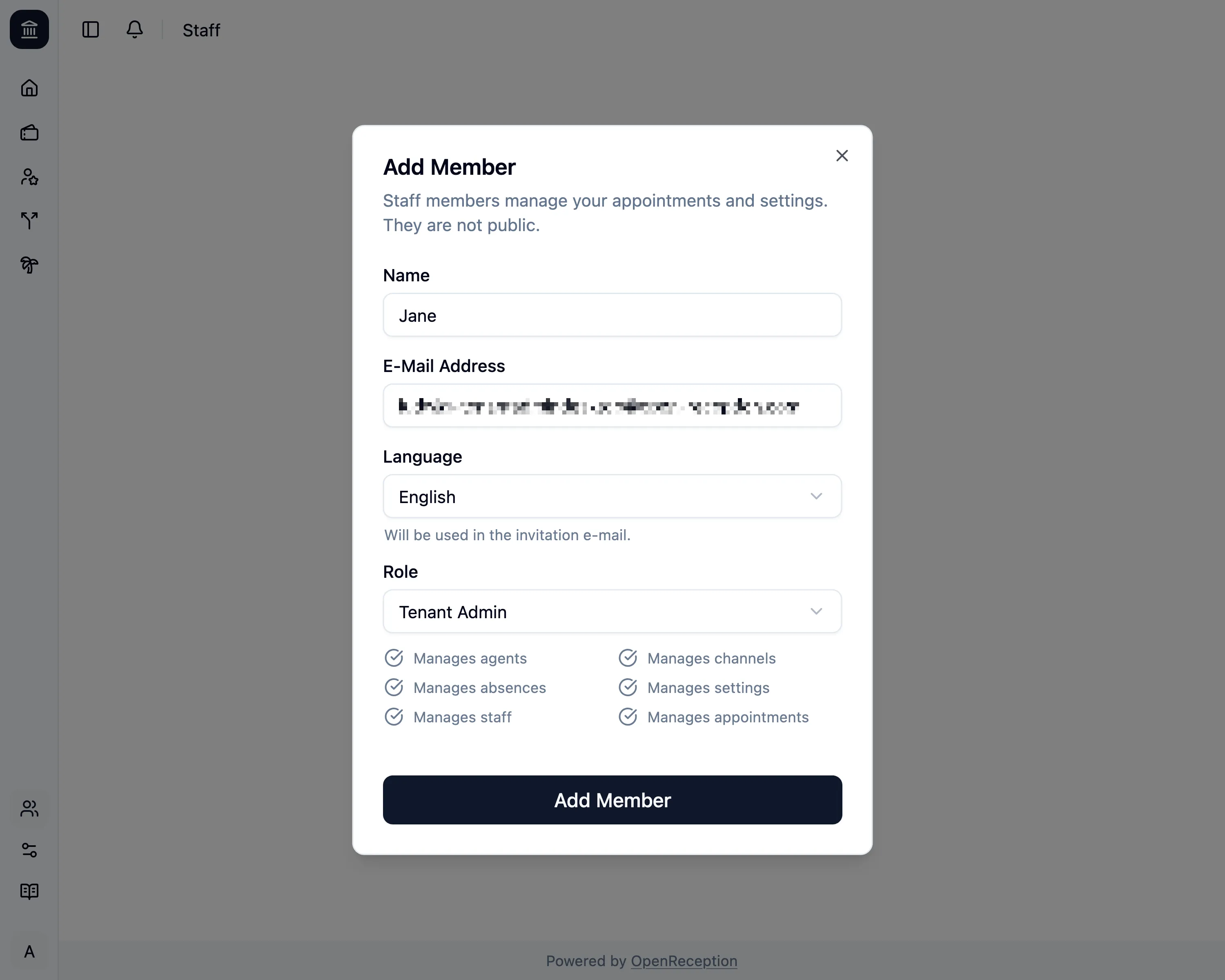 Add staff member form