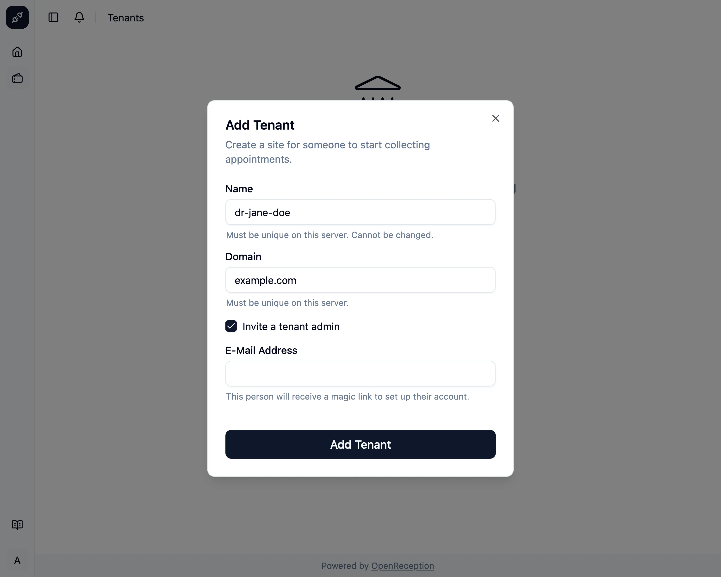 Add tenant form