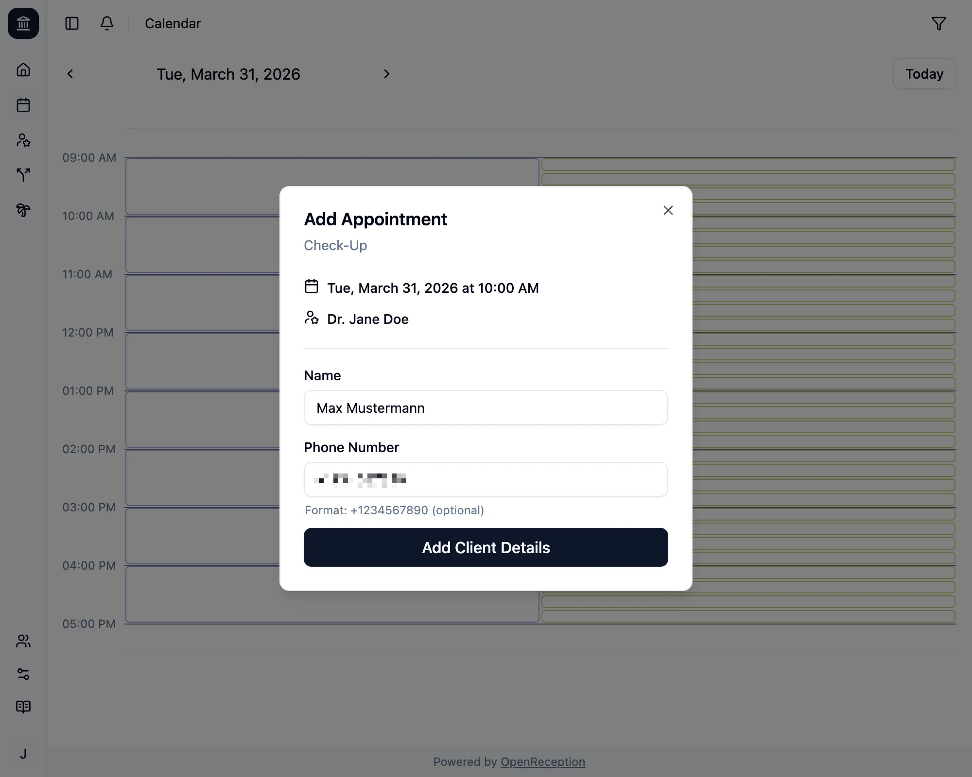 Appointment details form