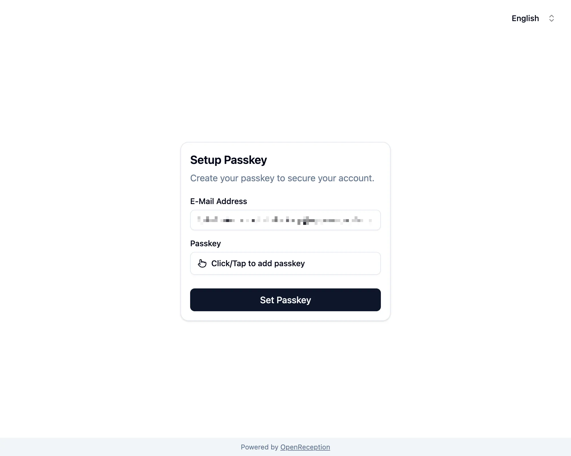 Setup passkey form
