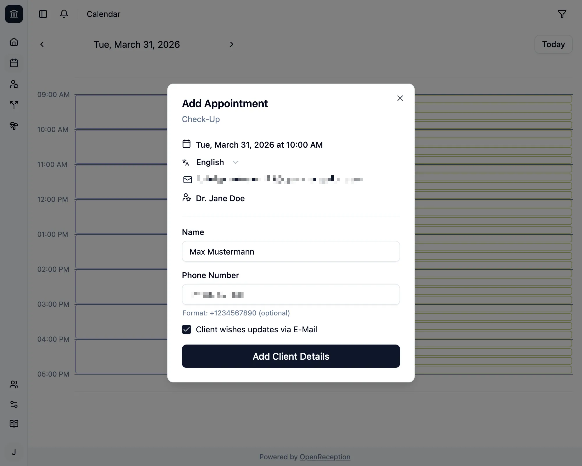 Appointment details form