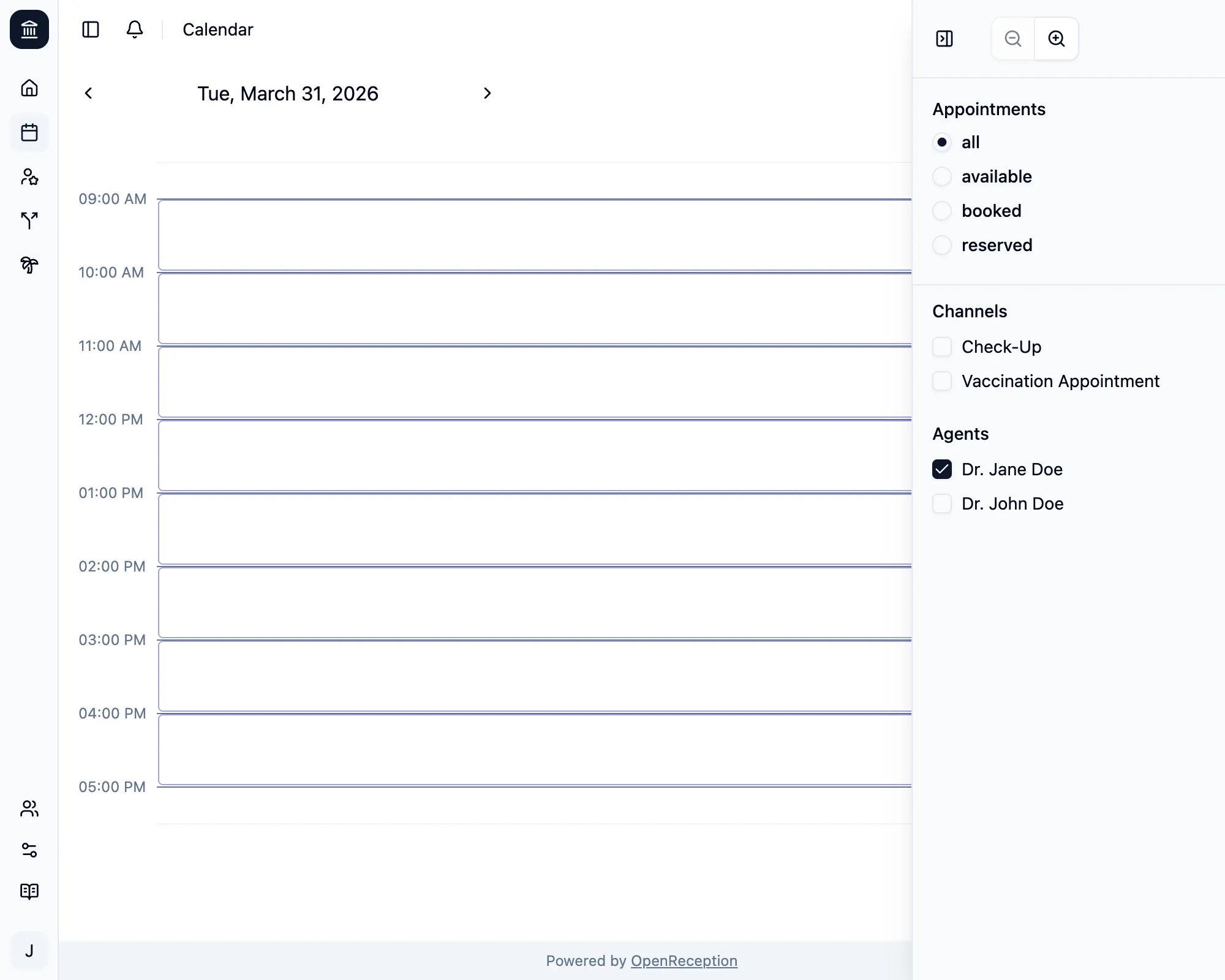 Calendar with agents filter